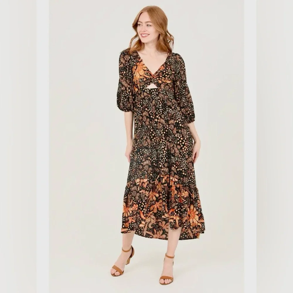 NWOT Angie Boho Floral Puff Sleeve Maxi Dress - Size M